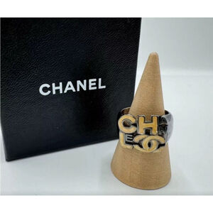 CHANEL Vintage 20th Century Silver Ring Size 6.5 with Enamel Logo Design & COA